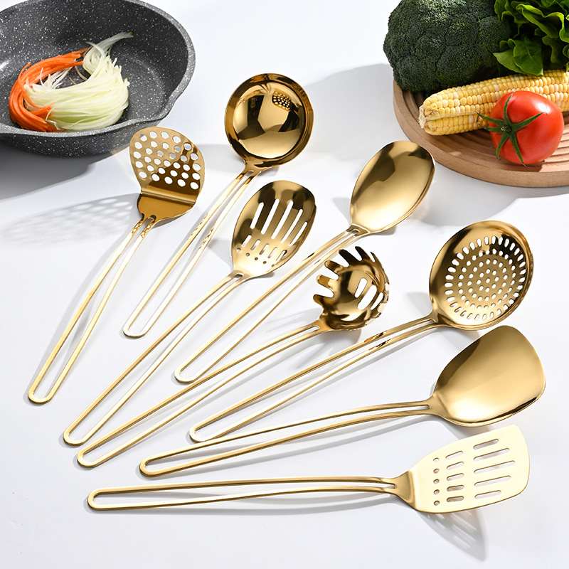 创意镂空手柄不锈钢锅铲大漏漏勺金色土豆煎压公用抓粉铲勺意汤勺