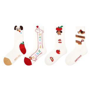 儿童袜子春秋款纯棉卡通小狗中筒袜男童女童春季韩版潮宝宝无骨袜