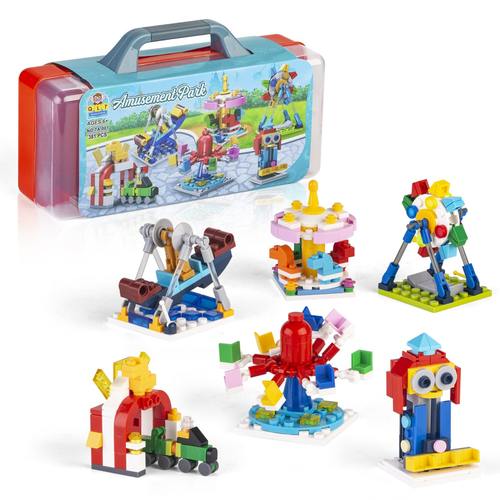 巧乐童ta-001游乐园摩天轮模型机构礼品组装带积木收纳盒儿童玩具