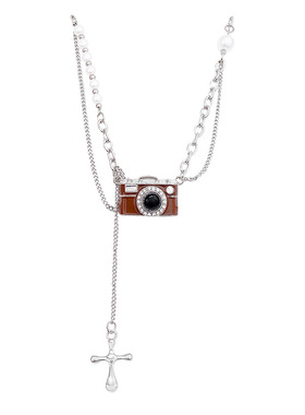 高端美拉德复古轻奢相机项链十字架轻奢礼物个性百搭饰品珍珠链