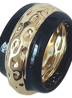 RTZHANG欧美设计感黑金珐琅戒指