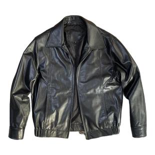 高级复古皮夹克羊皮翻领皮衣真皮棒球服男宽松港风行政外套90年代