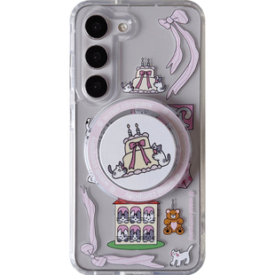 WASAI哇噻 韩国ins小众设计可爱蝴蝶结猫猫狗狗适用三星s26ultra手机壳s23磁吸支架s25ultra新款透明防摔s24+