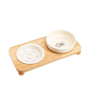 Petdebby宠物慢食碗狗食盆狗碗喝水一体防打翻陶瓷二合一猫碗水碗