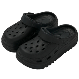 黑色洞洞鞋女款2026新款沙滩厚底防滑eva包头凉拖鞋女士夏季外穿