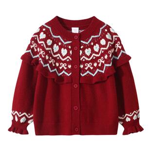 【新年礼物】植木童装儿童费尔岛毛衣女童开衫2026秋冬新款中大童