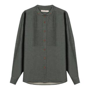 solighter 法式复古翼领打条长袖衬衫女秋季2025新款立领显瘦衬衣