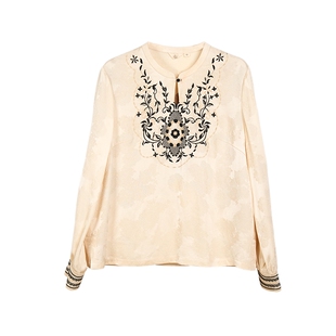 布符2025年春秋新款牡丹暗纹花草刺绣水滴领旗袍上衣新中式国风女