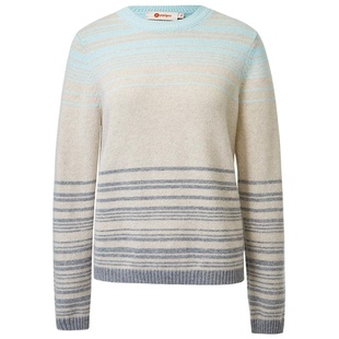 皮皮狗冬新款简约花型点缀圆领撞色渐变条纹羊绒衫