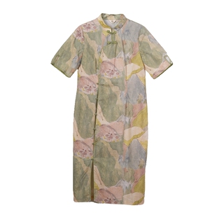 布符2025年春秋新款小桥流水曼陀罗花扣短袖旗袍改良修身新中式女