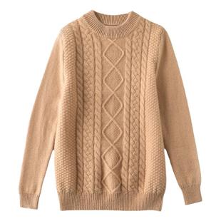 秋冬季儿童加厚纯羊毛衫女童圆领麻花毛衣男童提花加厚羊绒衫童装