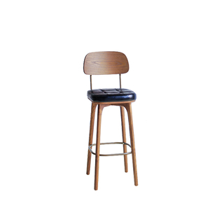 中式工业风真皮革复古LOFT金色高脚靠背吧台椅咖啡凳实木现代北欧