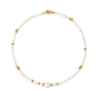 PEARLSTIGE色彩系列 白月光串珠链淡水珍珠贝母混珠叠戴项链