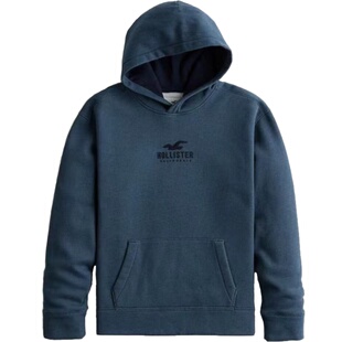 美国Hollister秋冬加绒卫衣男套头连帽宽松百搭休闲外套打底学生