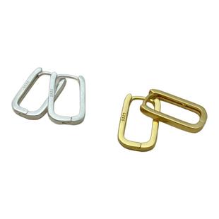 s925银加厚U形耳圈耳扣通体纯银方形耳环空托diy平安扣耳饰配件