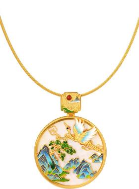 千里江山纯银鎏金花丝珐琅银吊坠