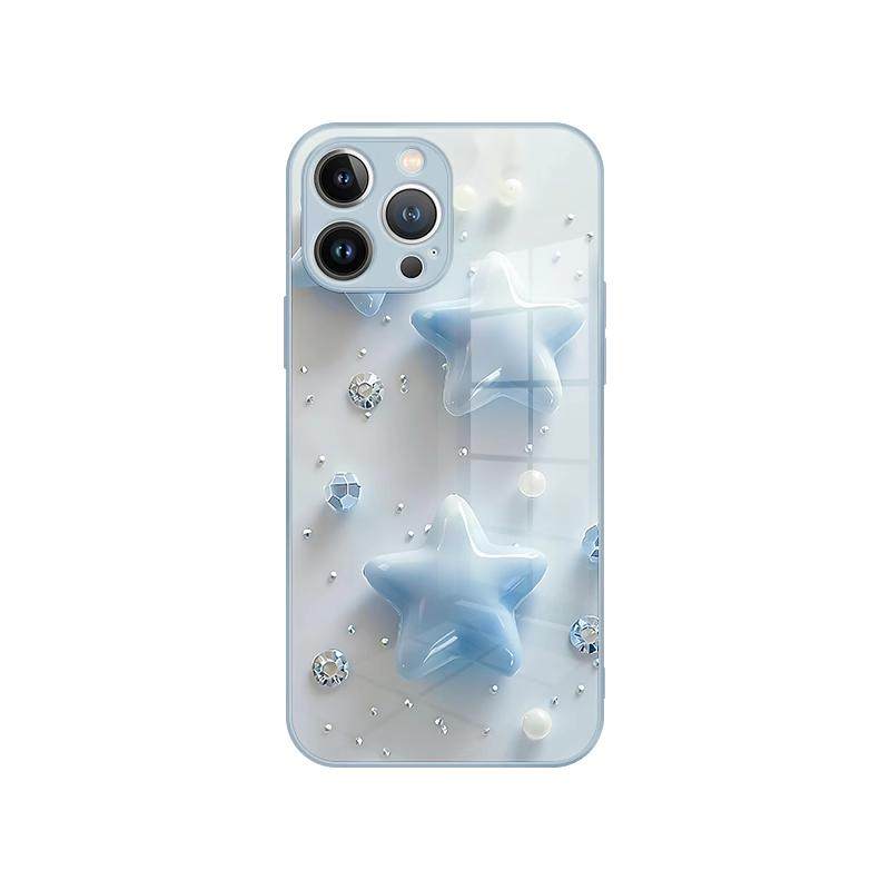 适用iphone15promax手机壳奶油蓝色星星苹果16新款14plus女款12/13小众高级感11玻璃xs超好看17