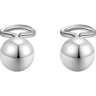 梦金园纯银耳钉小巧耳环养耳棒睡觉免摘简约百搭圆豆球形耳饰礼物