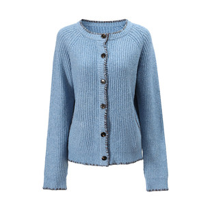 【所有姐姐的衣橱】NON RESTRAIN长袖针织开衫外套女气质蓝色毛衣