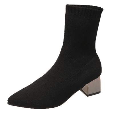 瘦瘦靴女高跟短靴针织春秋单靴子