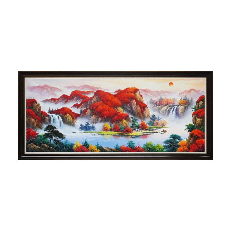 鸿运当头手绘油画风景靠山聚宝盆办公室客厅沙发中式大气壁画挂画