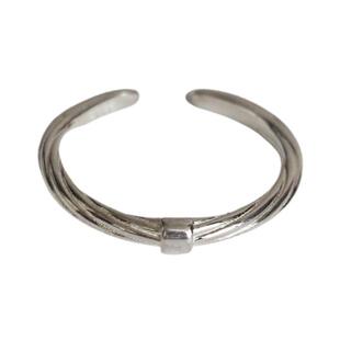 S925纯银麻花戒指女小众设计感开口可调节食指戒丝缕结素圈戒指环