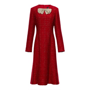 【明星同款绵羊毛】Koradior珂莱蒂尔2026春红色香风鱼尾连衣裙女