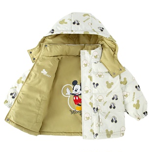 迪士尼品牌男童女童双面穿羽绒服90白鸭绒儿童加厚连帽外套韩版