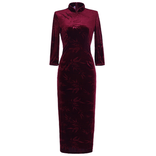 老上海金丝绒旗袍女秋季2025年新款长款改良版中年妈妈装走秀演出