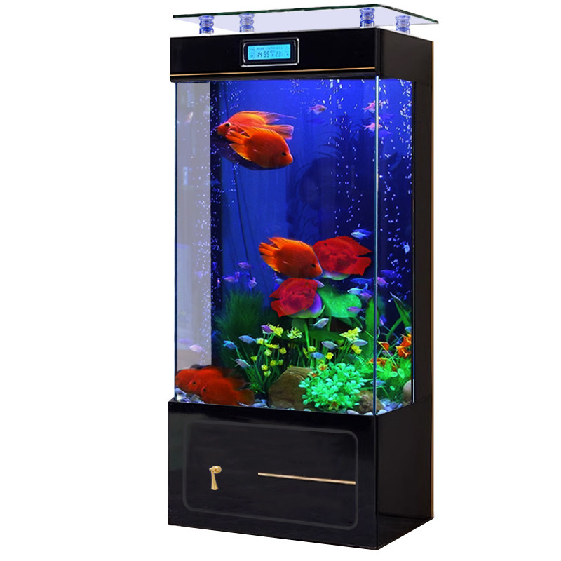 家用超白落地鱼缸客厅新款轻奢背滤靠墙全套免换水族箱立式金鱼缸