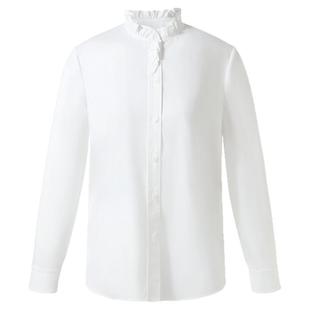 歌莉娅白色衬衫女春季淡人穿搭2025新款流行荷叶边立领衬衣正装