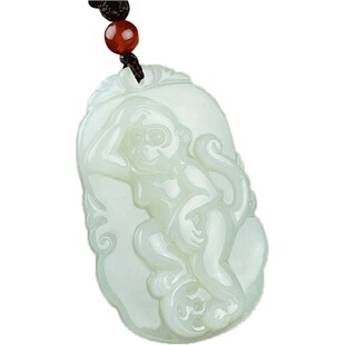 景禾 新疆白玉猴玉坠子正品和田玉猴子吊坠生肖属猴挂件男女项链