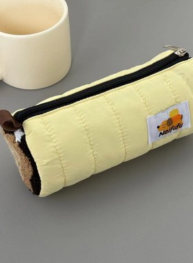 黄色面包小狗直筒笔袋小学生大容量铅笔盒颜文具化妆包高收纳袋值