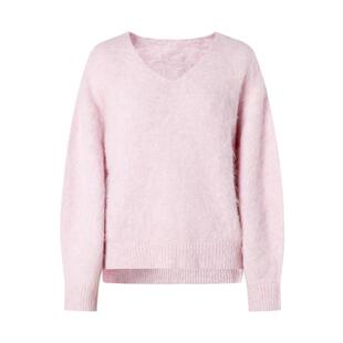 MOISSAC摩萨冬季羊驼毛法式小V领套头毛衣针织衫女