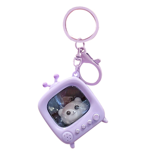 卡通带灯猫咪电视机钥匙扣可爱女迷你发光小夜灯书包挂件钥匙圈环