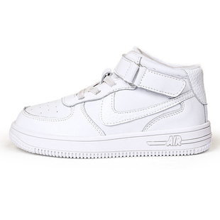 真皮儿童小白鞋空军一号女童板鞋加绒二棉春秋男童高帮运动鞋白色