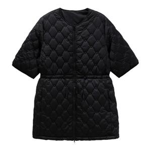女式中长款短袖棉衣圆领新款五分袖棉服保暖中袖冬季棉马甲外套新