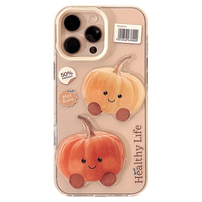 3D Vintage cartoon pumpkin clear case适用iphone 11 12 13 14 15 16 17 pro max