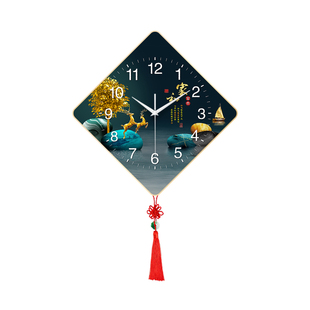 玄关餐厅客厅装饰画静音挂钟电子钟轻奢新款高级感带中国结时钟