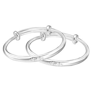 九乐足银999光面推拉手镯女福字祥瑞宝宝纯银手镯周岁满月礼物