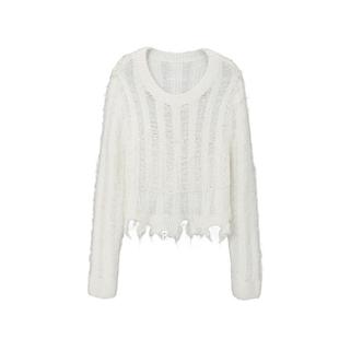 REVAN芮范设计师款质感白色镂空破洞毛衣RM90601165