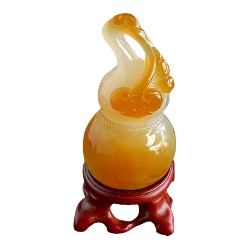 天然玛瑙雕刻葫芦把玩福禄