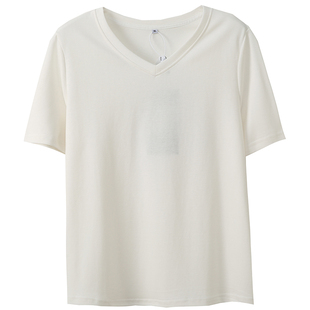 胖莹莹大码女装2025夏韩系简约中性风V领宽松遮肉显瘦百搭纯色T恤