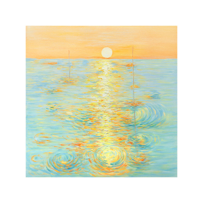 忒派日出风景手绘油画《浮光跃金》现代奶油风装饰画极简卧室挂画