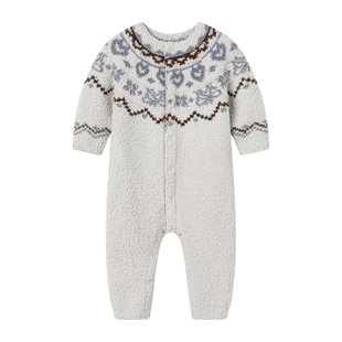 嫚熙宝贝2025新款婴儿连体衣小羊半边绒宝宝秋冬保暖外出爬服哈衣