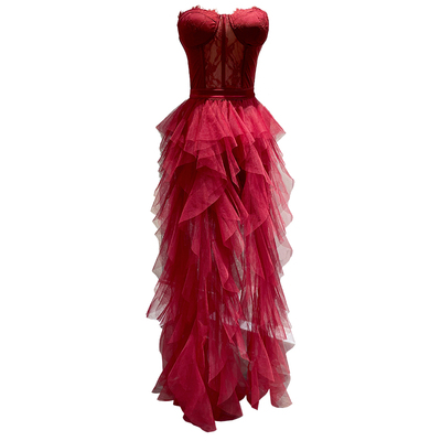 【开门红裙】行走的缪斯重蕾丝抹胸网纱蛋糕长裙女神两件套