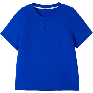 商场同款URLAZH有兰2025秋季新款卡布里蓝圆领正肩天丝短袖T恤女