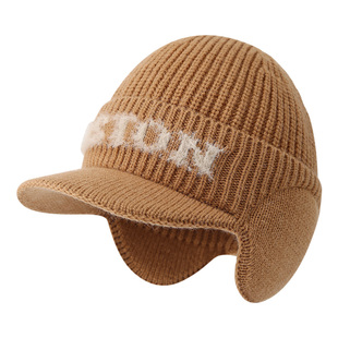 儿童鸭舌帽子冬季男童护耳棒球帽2-3-4-5-6岁针织宝宝毛线帽防寒