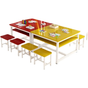 幼儿园小学生手工桌培训班书法美术绘画桌钢化玻璃桌画室桌椅组合