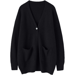 宝藏女主！加厚V领100%山羊绒开衫女中长款纯羊绒毛衣外套宽松